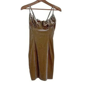 Bear Dance Gold Velvet Bustier Mini Dress Lace UP Back Corset Women's Size S